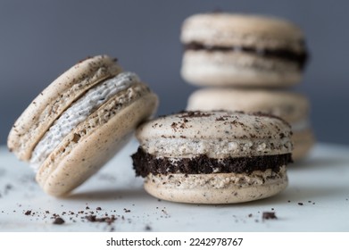 Cookies and Cream Macarons Stacked closeup
 - Shutterstock ID 2242978767