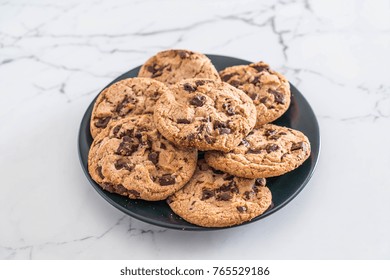 Cookies With Dark Chocolate Chips On Plate