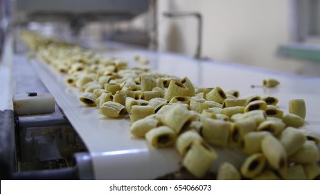 Cookies Production Line At A Food Factory.