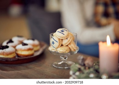 Cookies With Star Of David Decoration On Jewish Festival Of Lights.