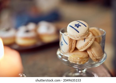 Cookies With Star Of David Decoration On Jewish Festival Of Lights.