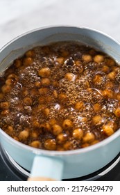 Cooking Boba Pearls In A Cooking Pot To Prepare Mango Boba Smoothie.