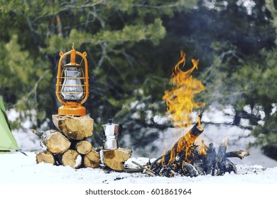 Cooking Breakfast In Winter Camping.