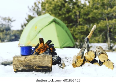 Cooking Breakfast In Winter Camping.