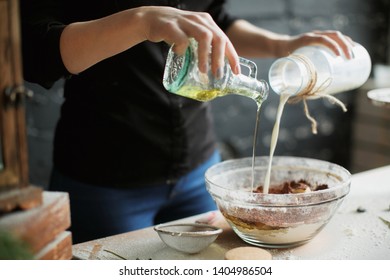 cooking cake on the table and baking cake ingredients