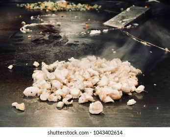 Cooking Chicken On The Hot Grill In The Japanese Steakhouse