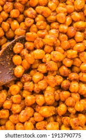 Cooking Chickpeas With Spices In A Pan, Close Up