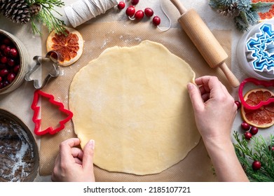 Cooking Christmas Cookies. Snowflake Cookie Cutter. Step By Step Recipe. Top View.