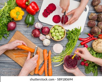 cooking food kitchen cutting cook hands man male knife preparation fresh preparing hand table salad concept - stock image