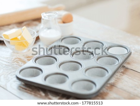 Similar – Image, Stock Photo Empty cake tin and vegan ingredients for cashew cake