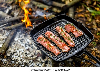 Cooking Meat On A Campfire