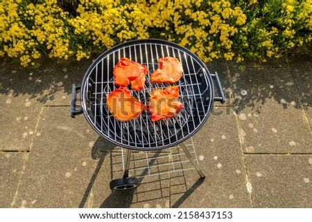 Cooking meat on a small charcoal round grill