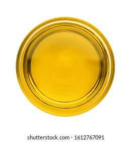 Cooking Oil In Glass Bowl Isolated On White, Top View