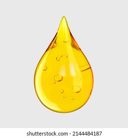 
				Cooking Oil, Honey drop with air bubbles isolated. Icon of drop of oil or honey