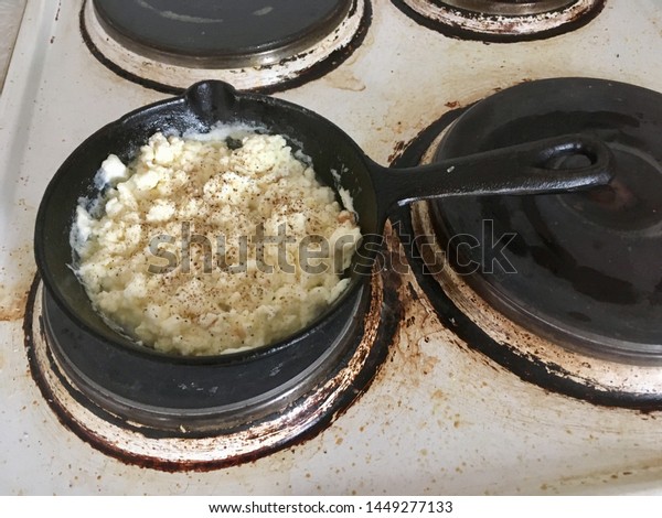 Cooking Omelet Cast Iron Skillet On Stock Photo Edit Now 1449277133