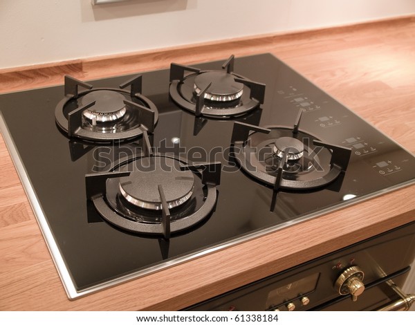 Cooking On Modern Design Gas Stove Royalty Free Stock Image