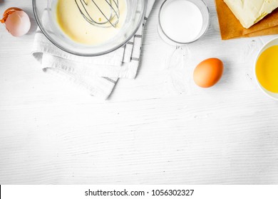 cooking pancake on white background top view ingredients for mak - Shutterstock ID 1056302327