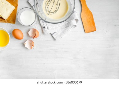 Cooking Pancake On White Background Top View Ingredients For Making