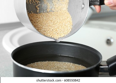 Cooking Process Of Quinoa Seeds, Closeup