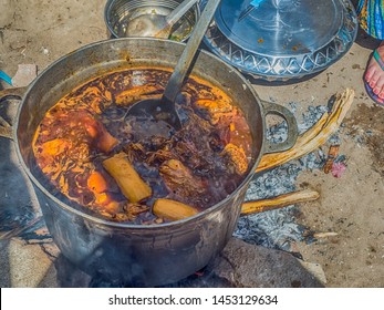 Cooking A Typical Senegalese Dish For The Big Family. The Name Is Yassa Chicken. Senegal. Africa.