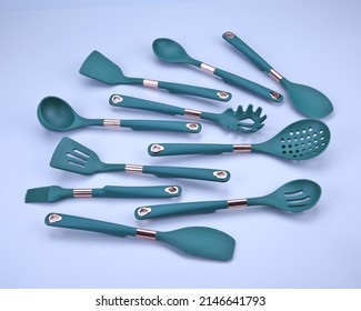 Cooking Utensil Set Of Tools. Kitchen Tools On A Grey Background