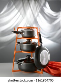 Cookware Set On Standing Rack