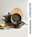 Cookware set with pots and pans.