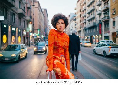 Cool Attitude Young Black Woman Posing Outdoor Looking Camera Serious