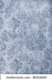 Cool Blue Distressed Retro Floral Wallpaper