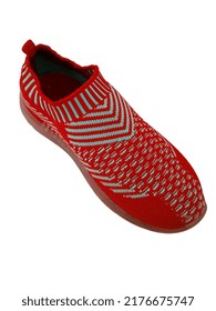 Cool Children's School Shoes With Red And Gray Patterns On A White Background