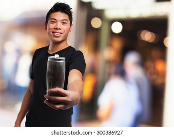 Cool Chinese Man Drinking A Beer