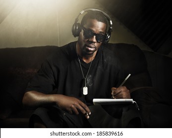 Cool Dj Writing Music In Recording Studio