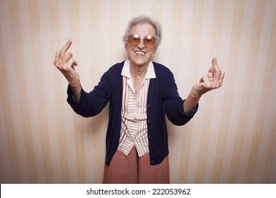 Cool Elder Lady Making Middle Finger Sign