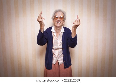 Cool Elder Lady Making Middle Finger Sign