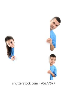 Cool Family Holding Blank Board For Your Text Isolated - A Series Of BLANK BOARD Images.