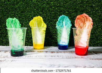 Cool And Fun Science Experiment For School Children Kids Colorful Lettuce Cabbage Leaf In Food Coloring