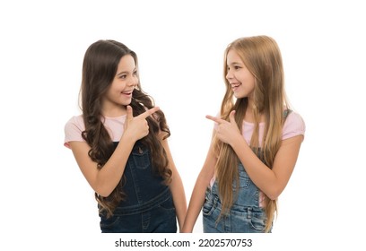 Cool girls. Sisterhood goals. Sisters kids isolated white background. Sisterly relationship. Sisterhood happiness. Girls confident sisters. Sisterhood support or competition. Siblings relations - Shutterstock ID 2202570753