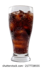 Cool Glass Of Cola Flavoured Soda Chilled With Ice And Condensation Dewdrops Dripping Isolated On White Background With Clipping Path Cutout Concept For Sugary Soft Drinks And Refreshing Beverages