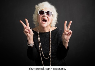 Cool Grandma Showing Peace Sign 