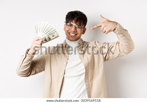 Cool Handsome Guy Showoff Pointing Dollar Stock Photo 2039169518 ...
