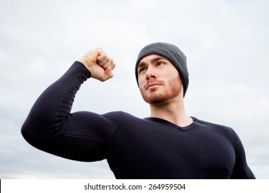 Cool Handsome Guy With Strong Arms At Outside