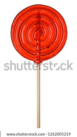 Cool lollipop candy big red transparent isolated on white background