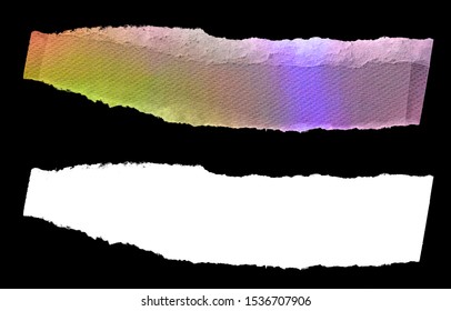 cool macro photo of neon holo paper edges or paper strip on black background with fresh rainbow texture incl. alpha mask for cut out