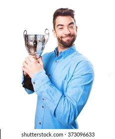 Cool Man Holding A Trophy