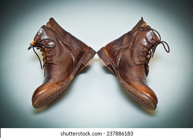 Cool Men's Leather Shoes Handmade. Old School Shoes Top View. Vintage Style