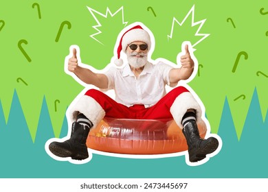 Cool Santa Claus with inflatable ring showing thumb-up on color background - Powered by Shutterstock