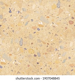 Cool seamless terrazzo composite pattern of marble-mosaic  natural concrete floor. Trendy texture for flooring and facades. Colorful hand made template with beautiful natural stones.