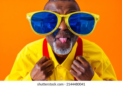 Cool Senior Man With Fashionable Clothing Style Portrait On Colored Background - Funny Old Male Pensioner With Eccentric Style Having Fun