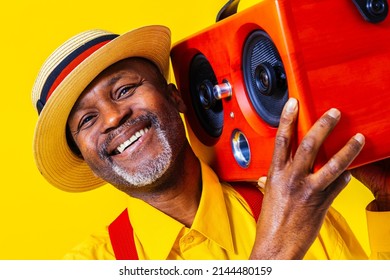 Cool Senior Man With Fashionable Clothing Style Portrait On Colored Background - Funny Old Male Pensioner With Eccentric Style Having Fun