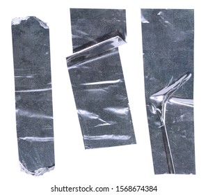 Cool Set Of Metallic Holographic Sticky Tape Shapes Cuts Isolated On White Background. Holo Glitter Stripes Or Snips.